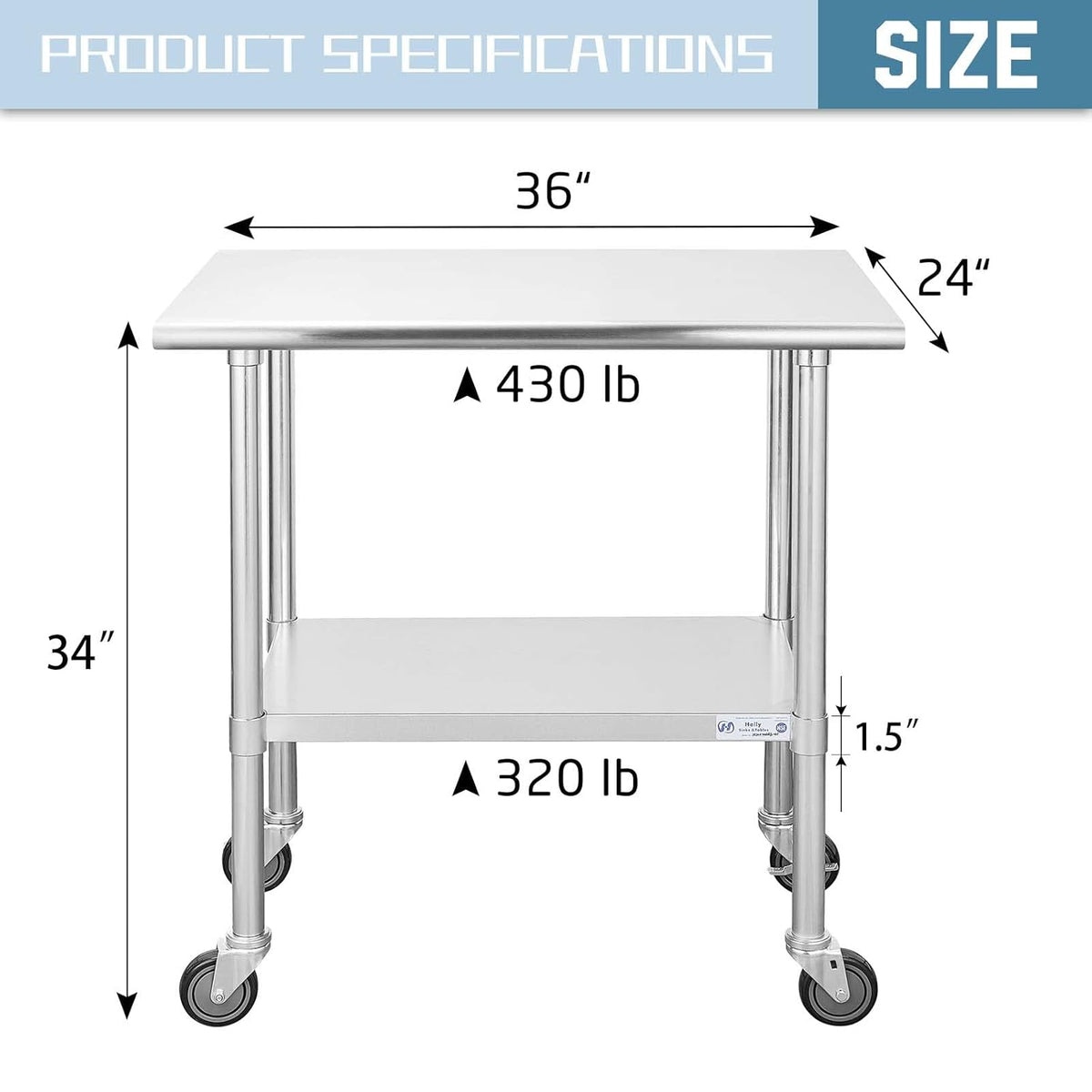 Stainless Steel Table 30 x 48 Inches with Caster Wheels X577361