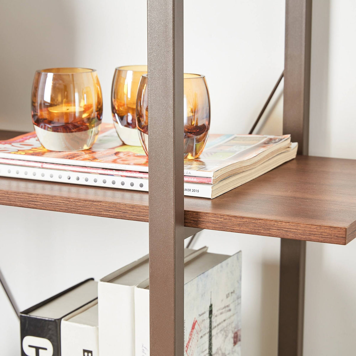 Black Wood Metal 3-Tier Bookcase U141211