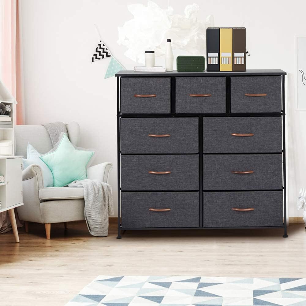 9 Drawer Dresser with Steel Frame and Wooden Top Y324330