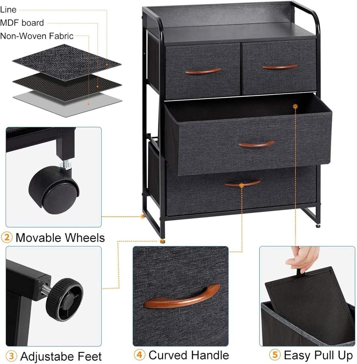 9 Drawer Dresser with Steel Frame and Wooden Top Y324330
