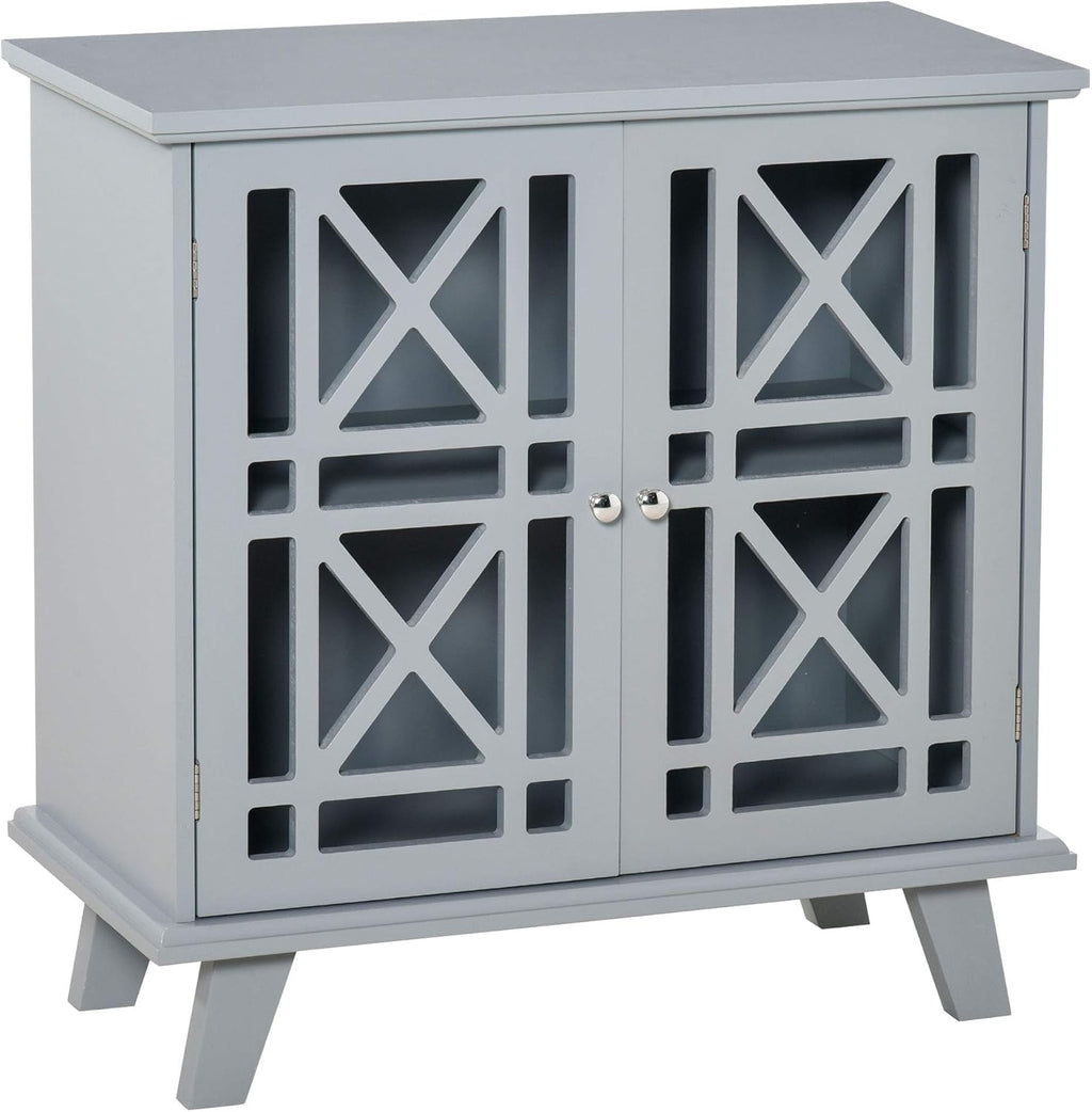Grey Wood Storage Cabinet with Fretwork Doors C27912