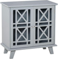Grey Wood Storage Cabinet with Fretwork Doors C27912