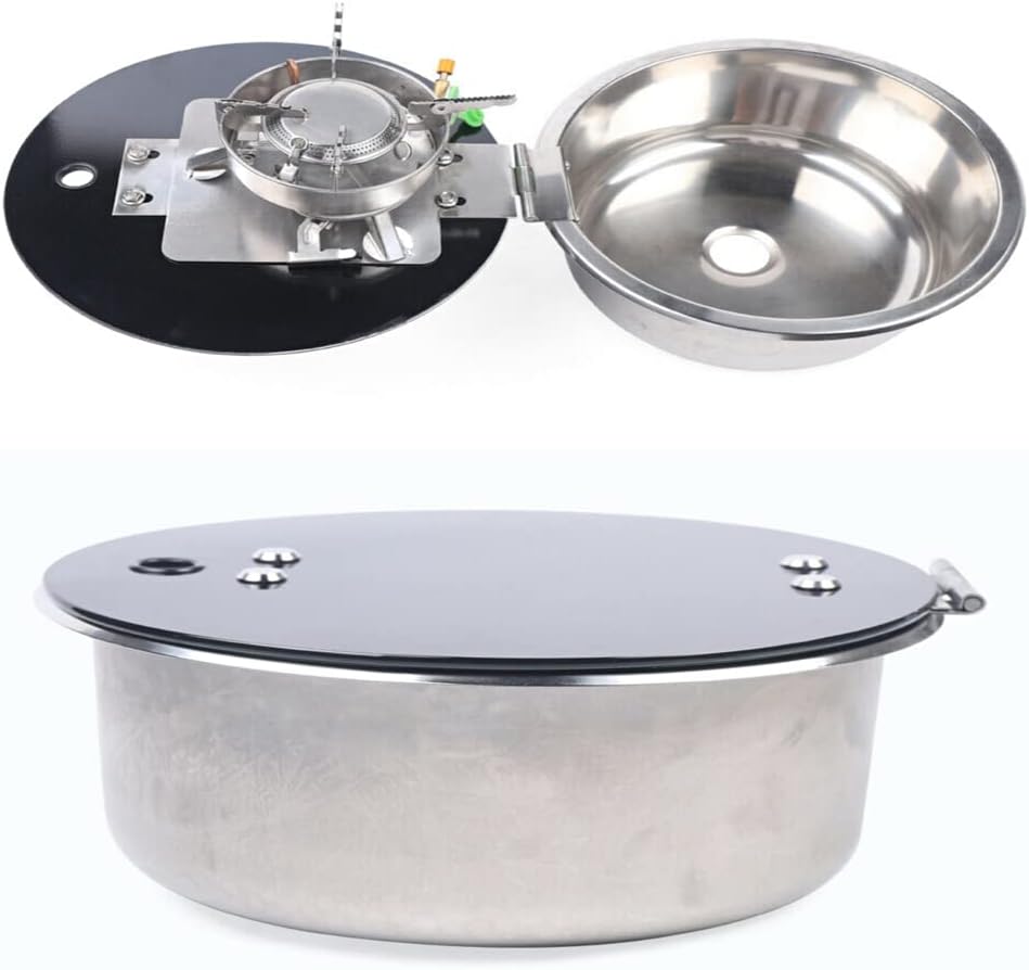 Small RV Stainless Steel Sink and Faucet with Tempered Glass Lid S914