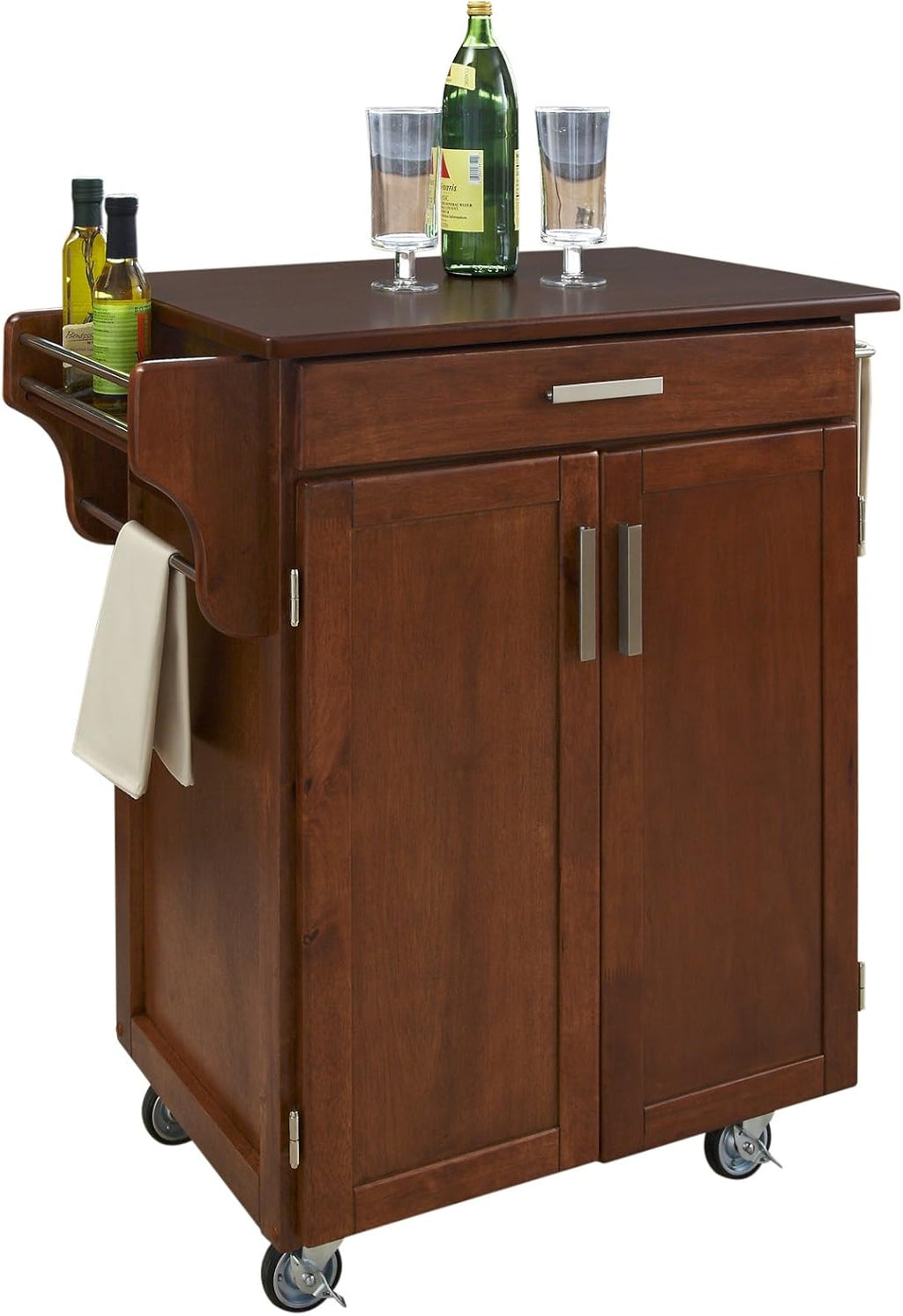 Cherry 2 Door Kitchen Cart with Oak Top V734393