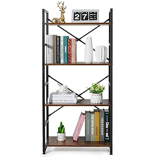 4-Shelf Wood and Metal Bookcase C188