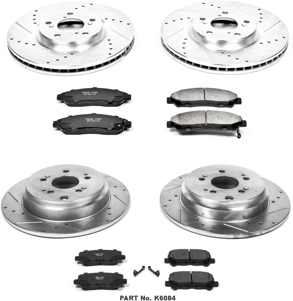 Front and Rear Carbon Fiber Brake Pads with Drilled & Slotted Brake Rotors Kit Z498