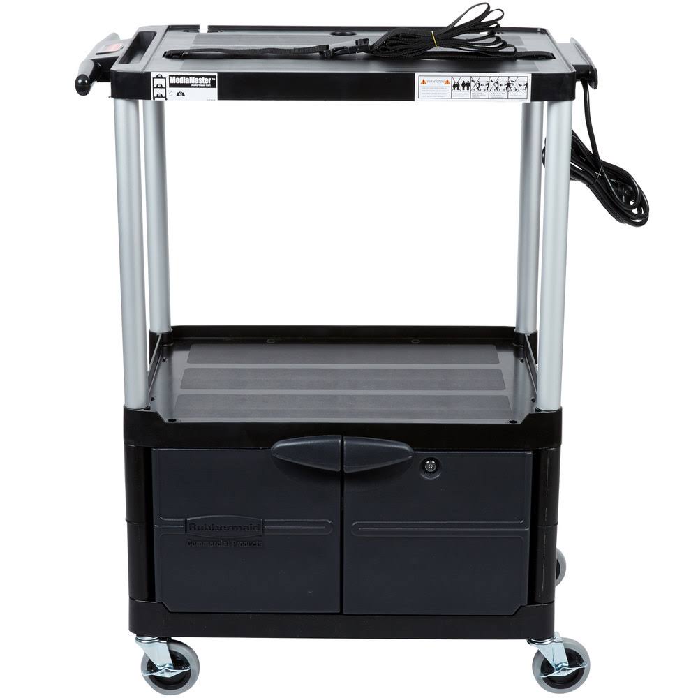 Black Three-Shelf AV Cart with Cabinet W6661