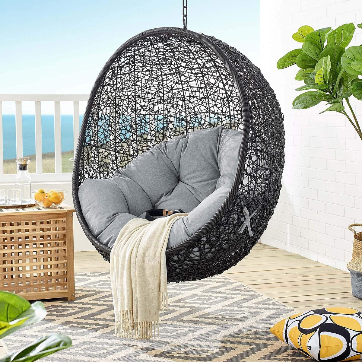 Black White Outdoor Patio Lounge Chair L145603