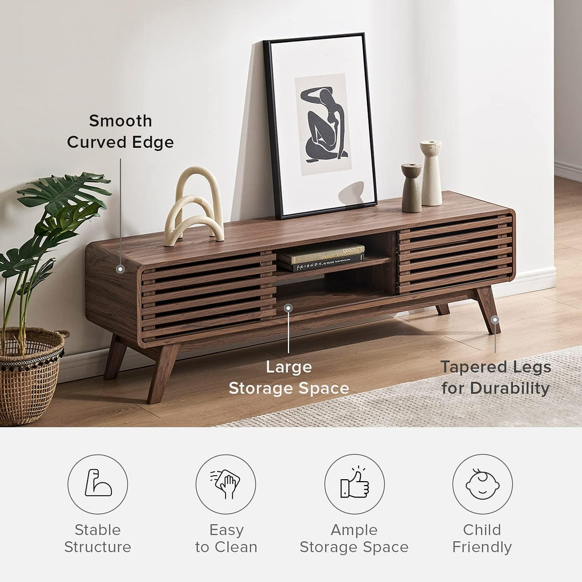 59 Scandinavian TV Stand with Slatted Door Q234548