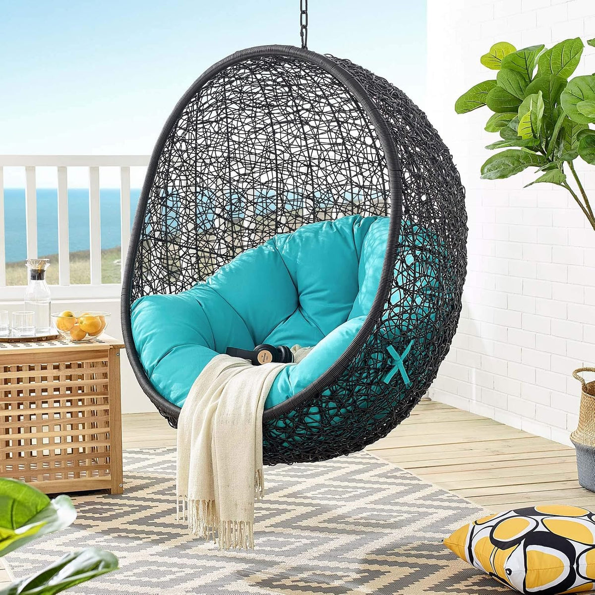 Black White Outdoor Patio Lounge Chair L145603
