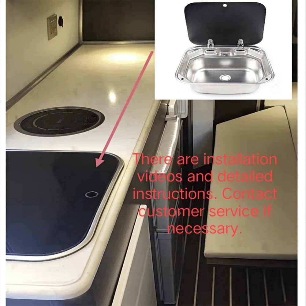 Small RV Stainless Steel Sink and Faucet with Tempered Glass Lid S914