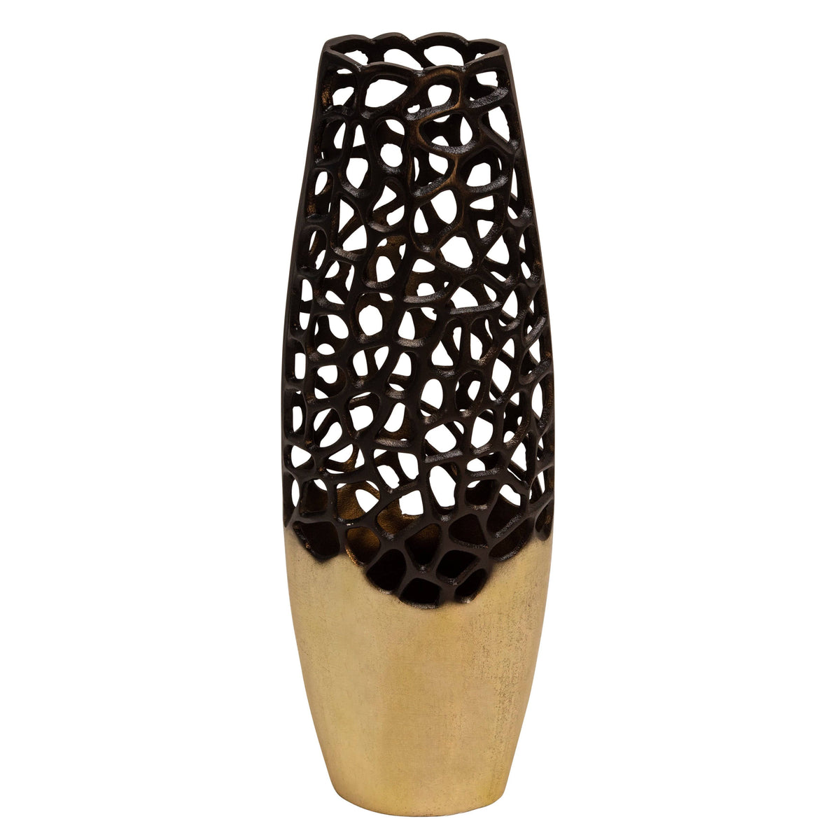 24 in. Cut-Out Vase Black & Gold C448