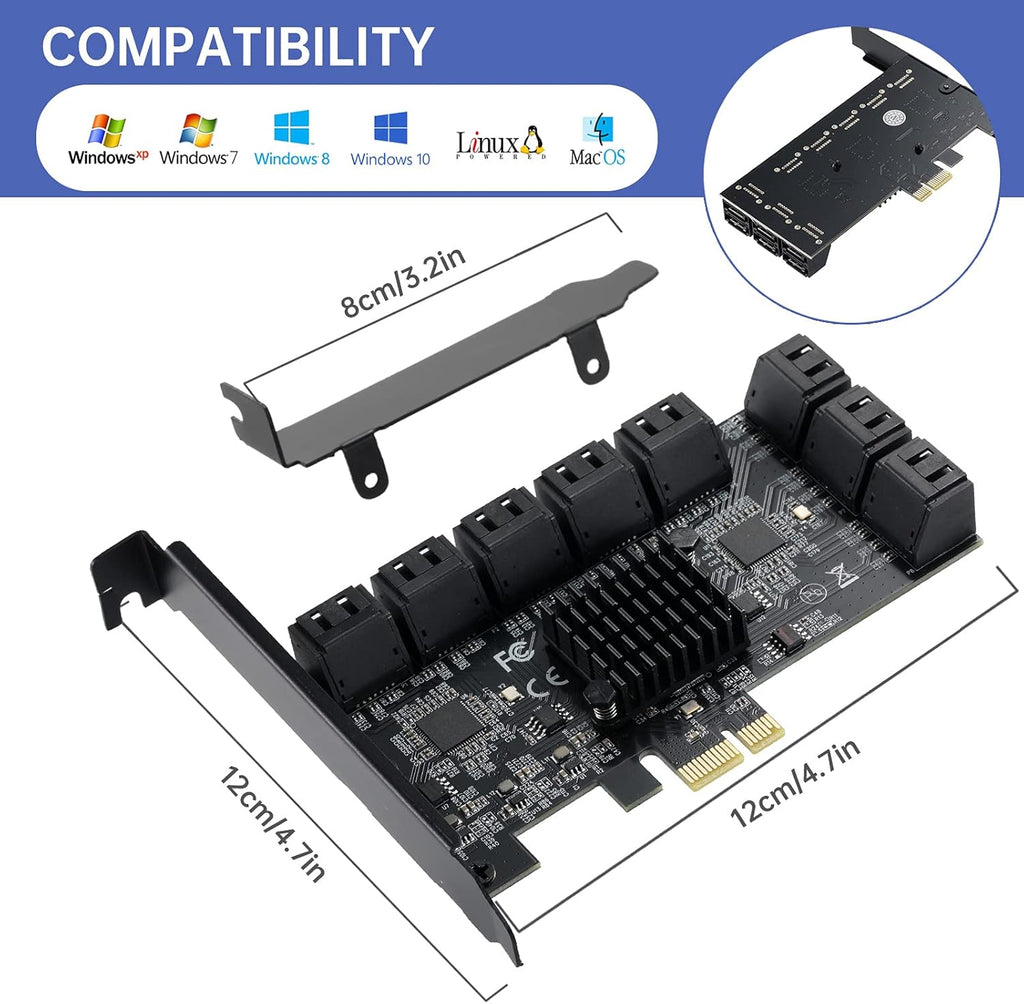 1X PCIE SATA Card 16 Ports with 16 SATA Cables L364