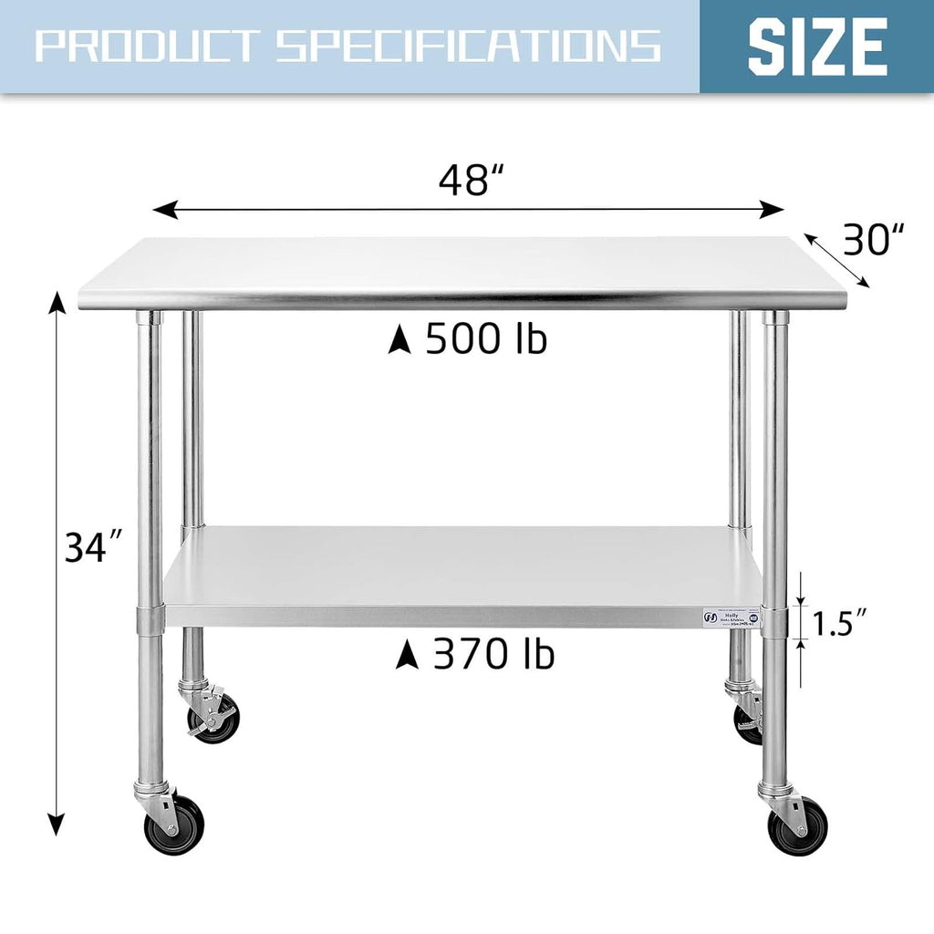 Stainless Steel Table 30 x 48 Inches with Caster Wheels X577361