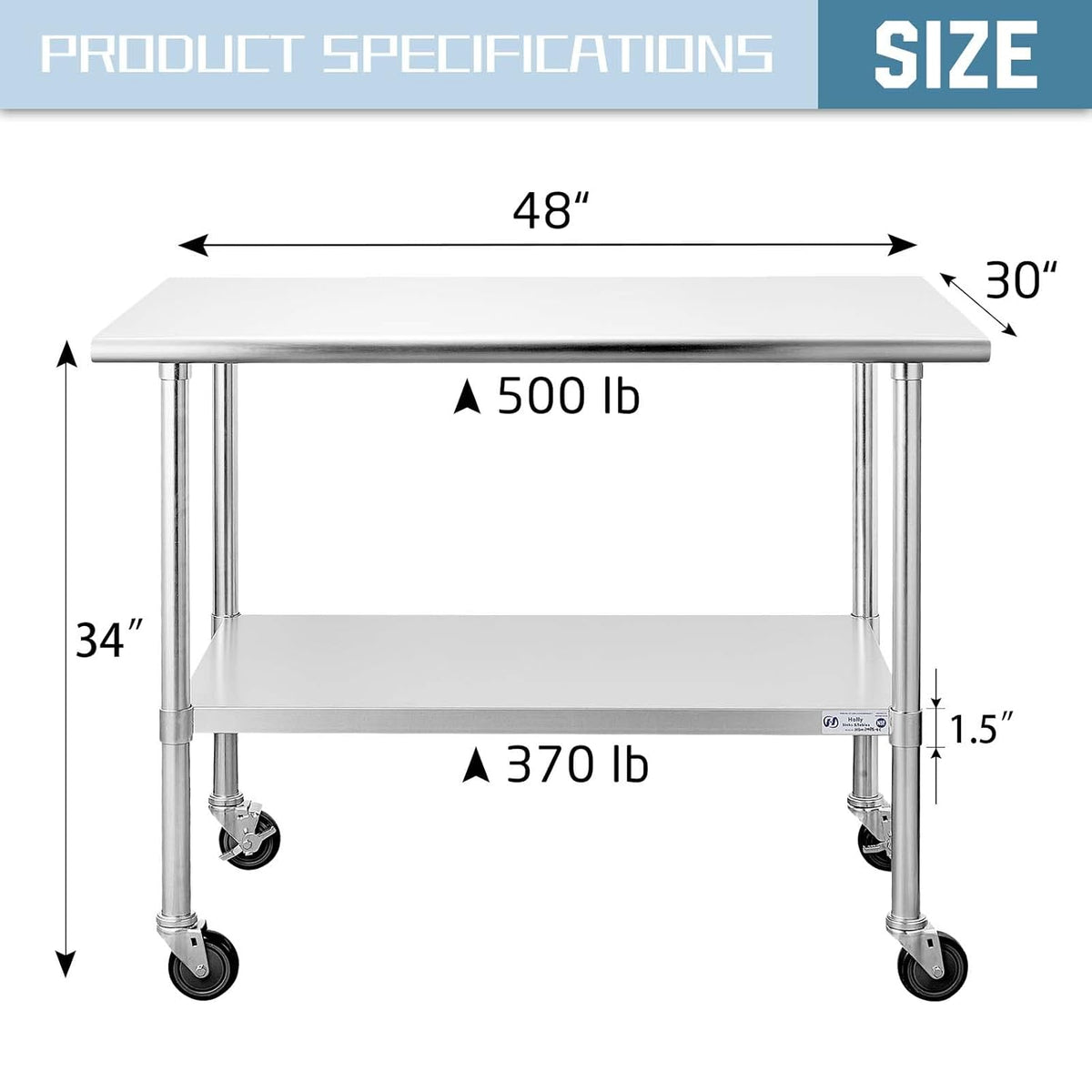 Stainless Steel Table 30 x 48 Inches with Caster Wheels X577361