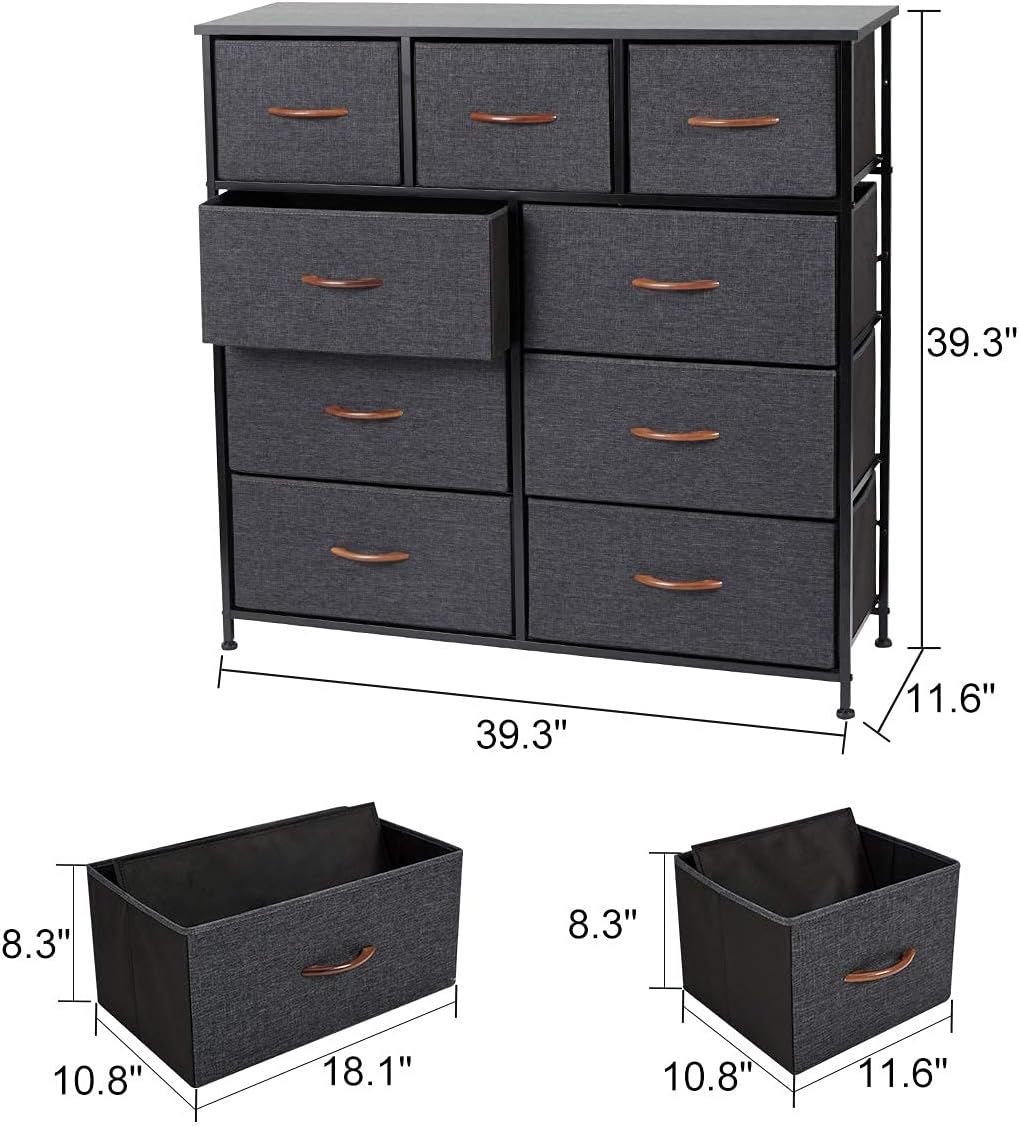 9 Drawer Dresser with Steel Frame and Wooden Top Y324330