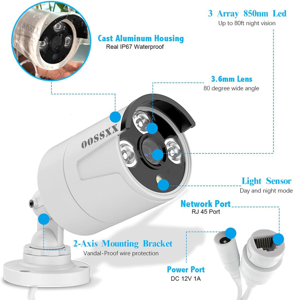 8 Channel POE Security Camera System with 8 IP67 Waterproof Cameras and Audio I2702
