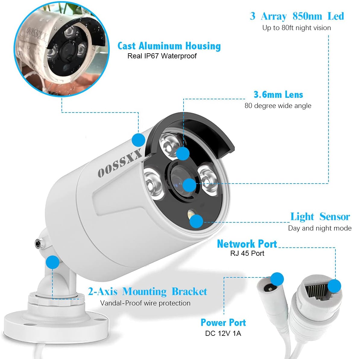 8 Channel POE Security Camera System with 8 IP67 Waterproof Cameras and Audio I2702