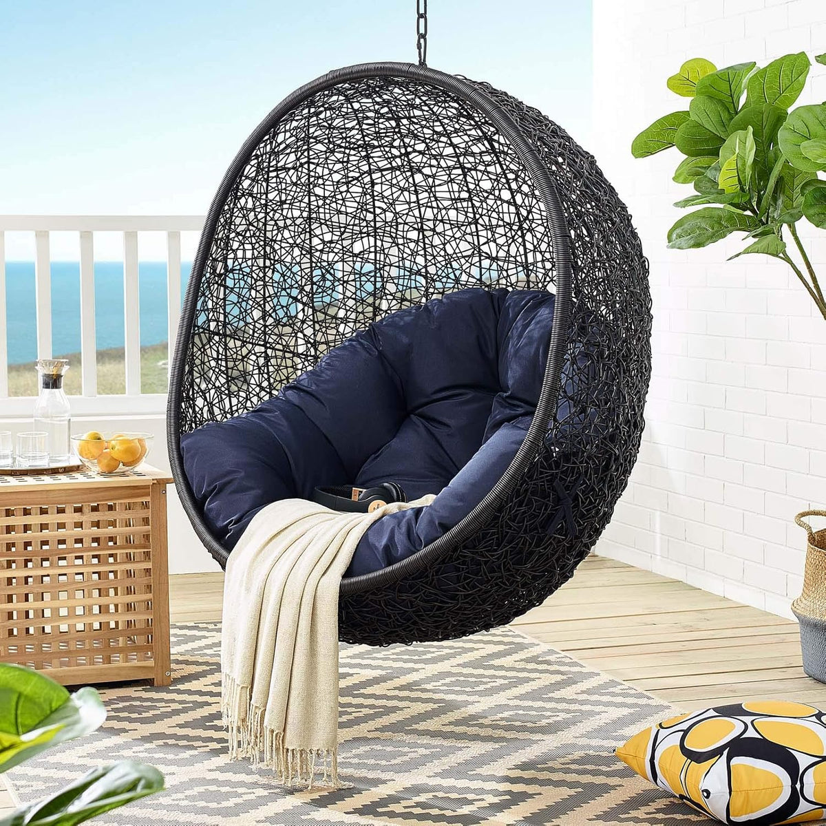 Black White Outdoor Patio Lounge Chair L145603