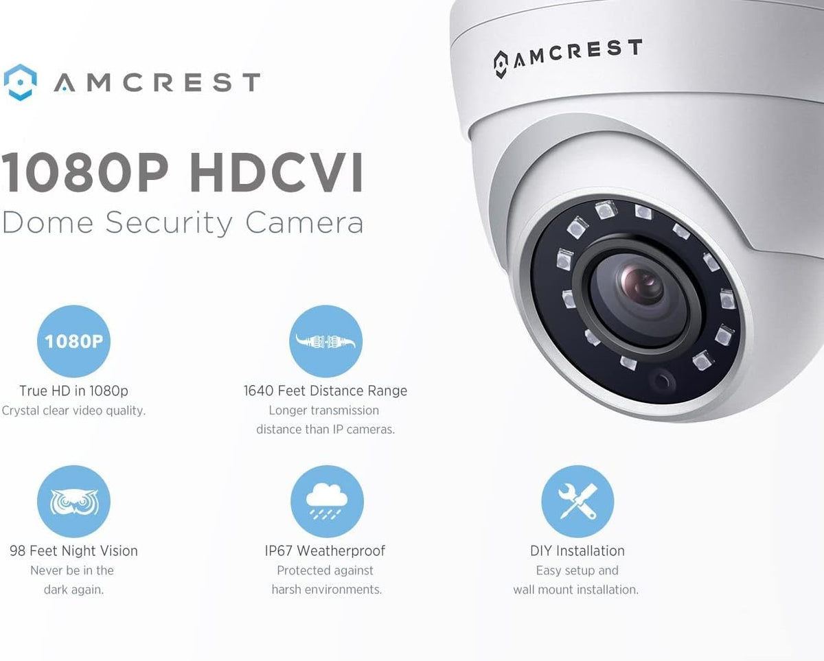 Full HD 1080P Dome Outdoor Security Camera, 98ft Night Vision, Metal Housing W6090
