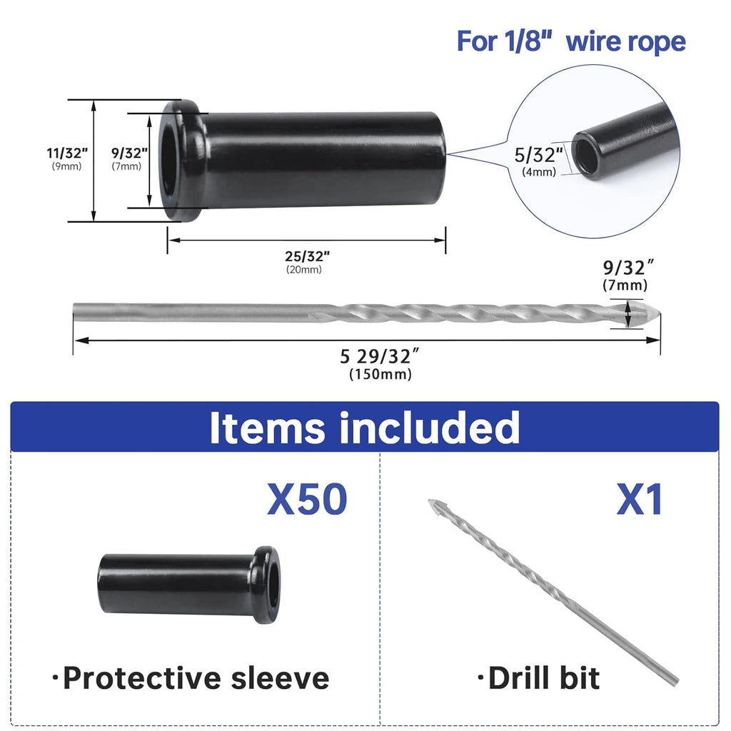 50 Pack Black Stainless Steel Protective Sleeves Cable Railing Kit K696519
