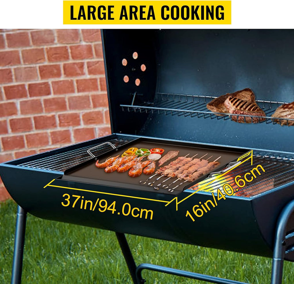 Carbon Steel Griddle, 16 x 37 Flat Top Plate with 2 Handles R596