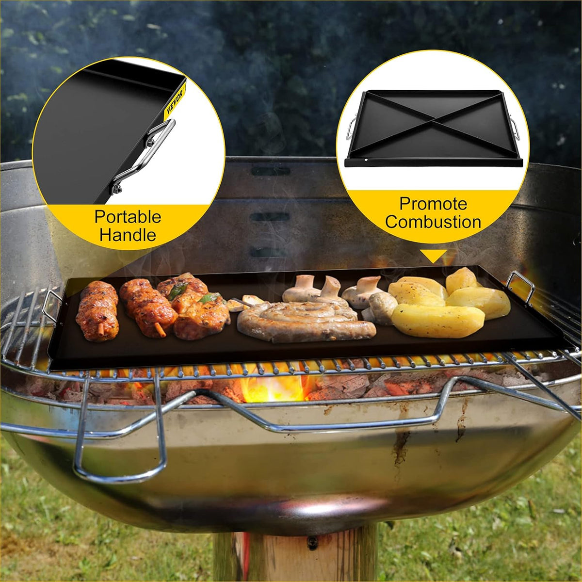 Carbon Steel Griddle, 16 x 37 Flat Top Plate with 2 Handles R596