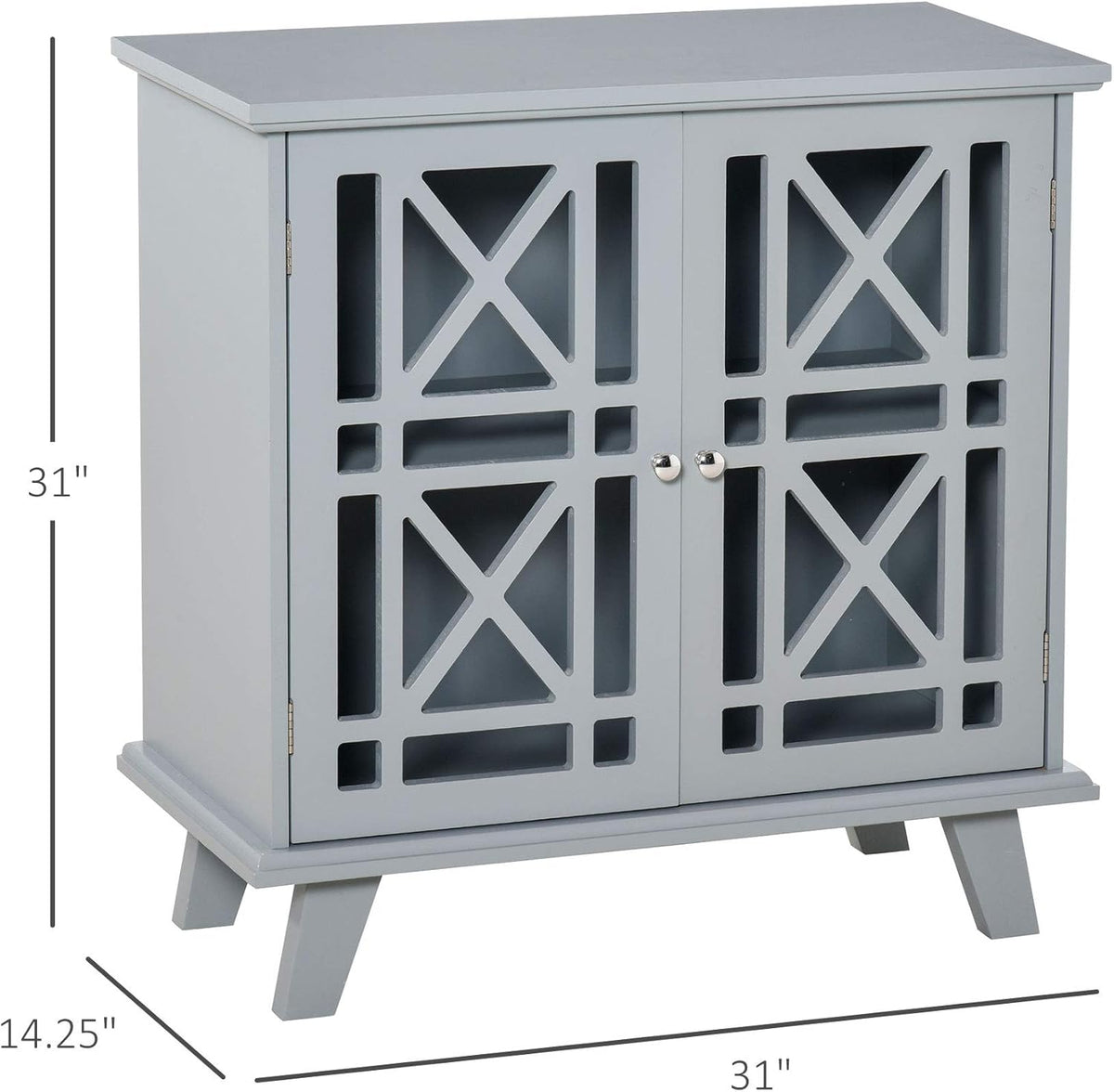 Grey Wood Storage Cabinet with Fretwork Doors C27912