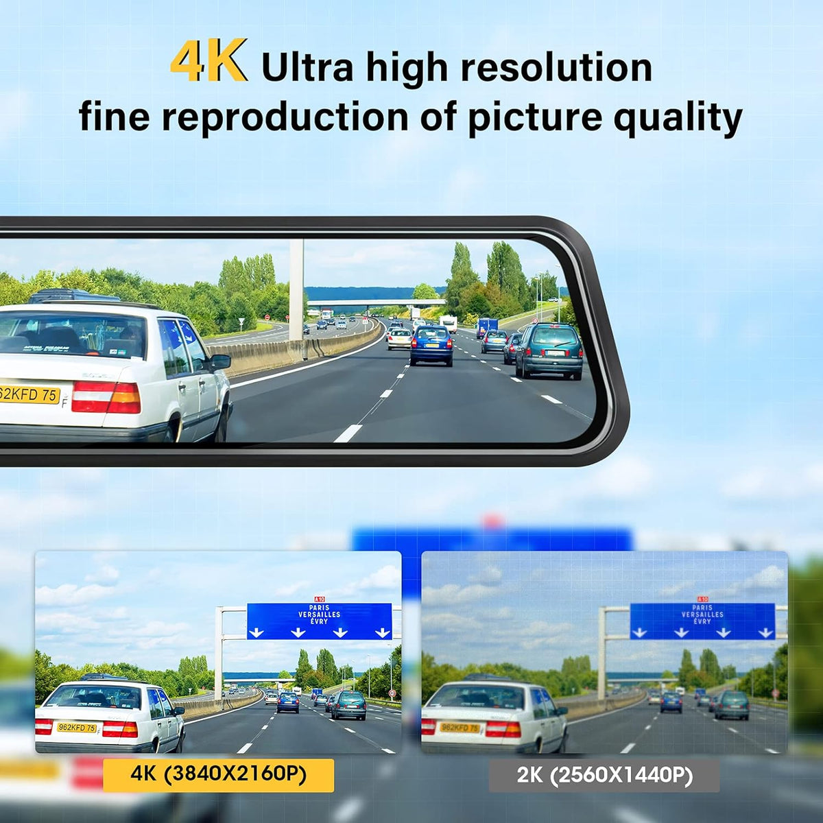 4K Mirror Dash Cam Front and Rear with Hardwire Kit L9540