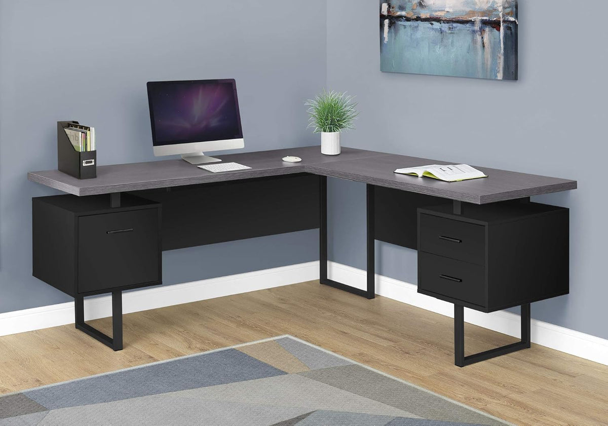 Black Reversible Corner Desk with Drawers and File Cabinet V256368