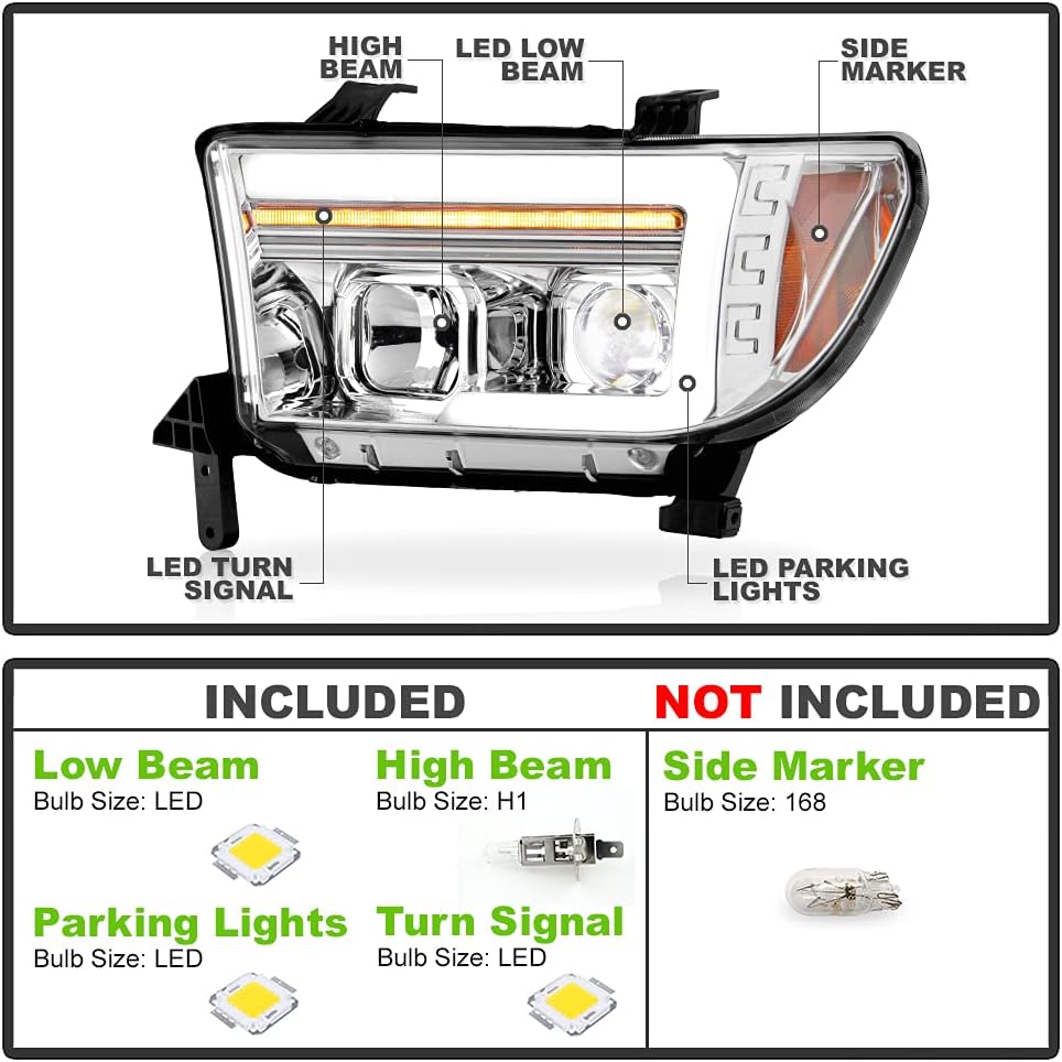 Chrome LED Projector Headlights M802