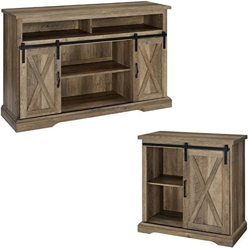 Rustic White Oak TV Stand and Buffet Side Cabinet Set K184