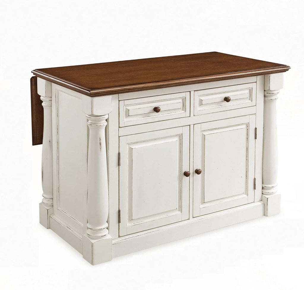 Antique White Kitchen Island with Wood Top and Drop Leaf Breakfast Bar S572935