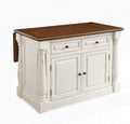 Antique White Kitchen Island with Wood Top and Drop Leaf Breakfast Bar S572935