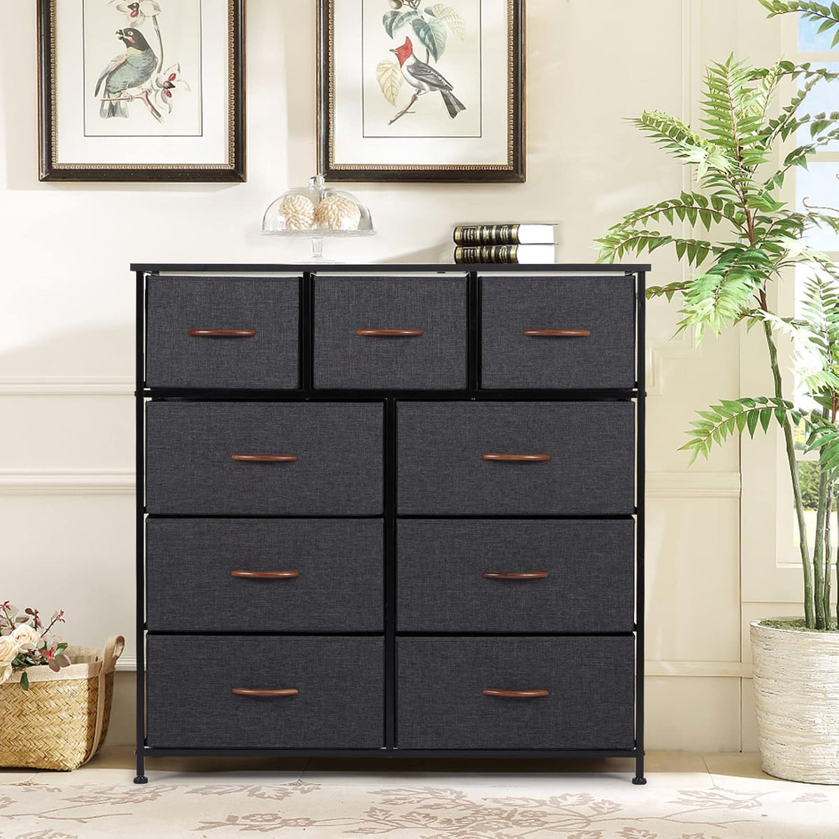 9 Drawer Dresser with Steel Frame and Wooden Top Y324330