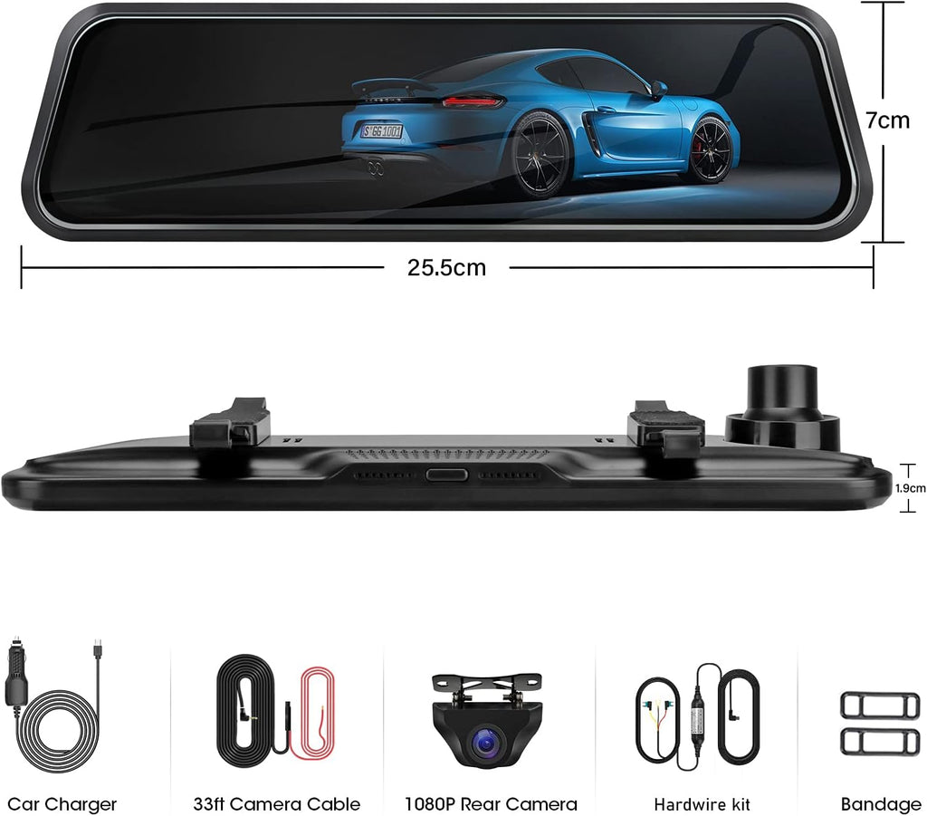 4K Mirror Dash Cam Front and Rear with Hardwire Kit L9540
