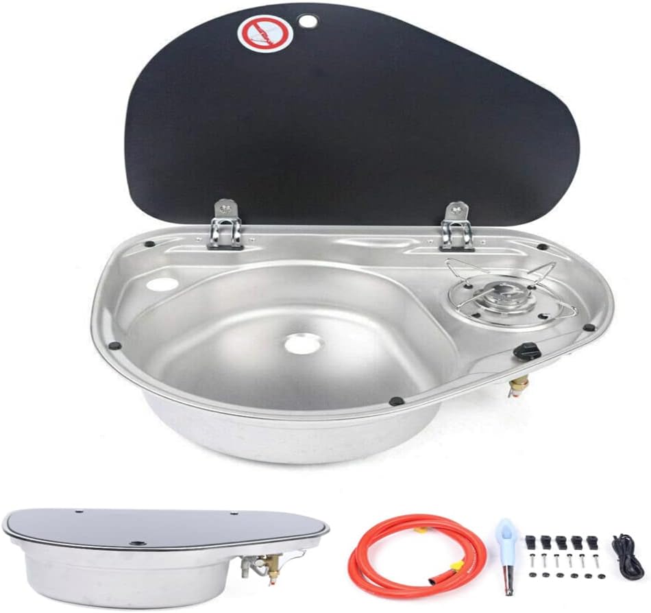 Small RV Stainless Steel Sink and Faucet with Tempered Glass Lid S914
