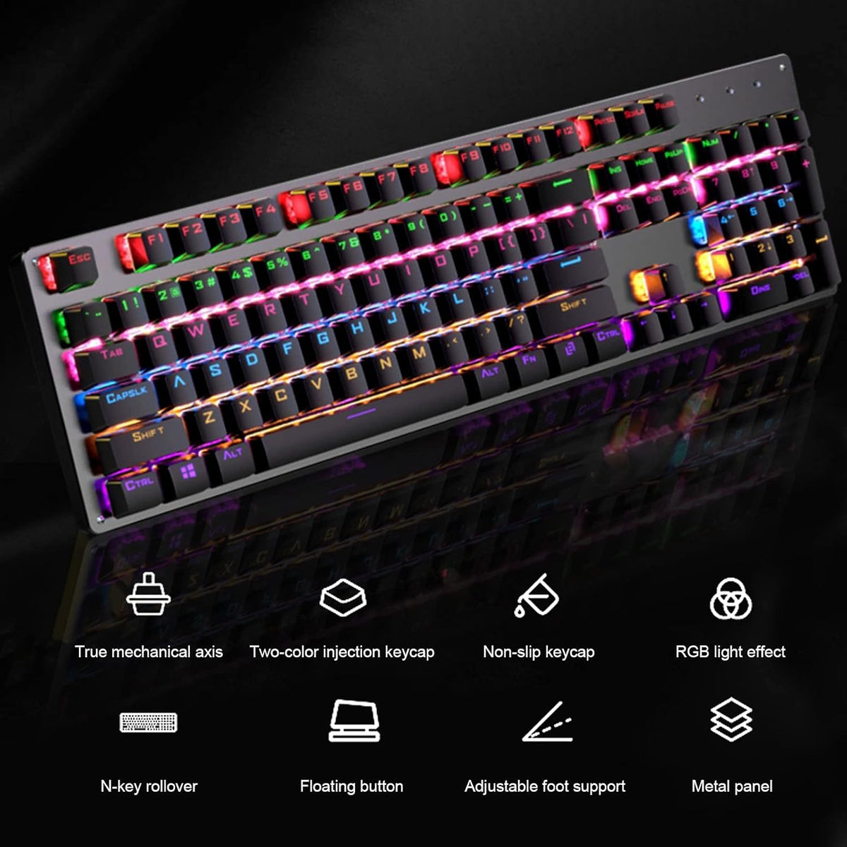Wired Mechanical Gaming Keyboard Rainbow Backlit 104 Keys Pack of 2 G8794
