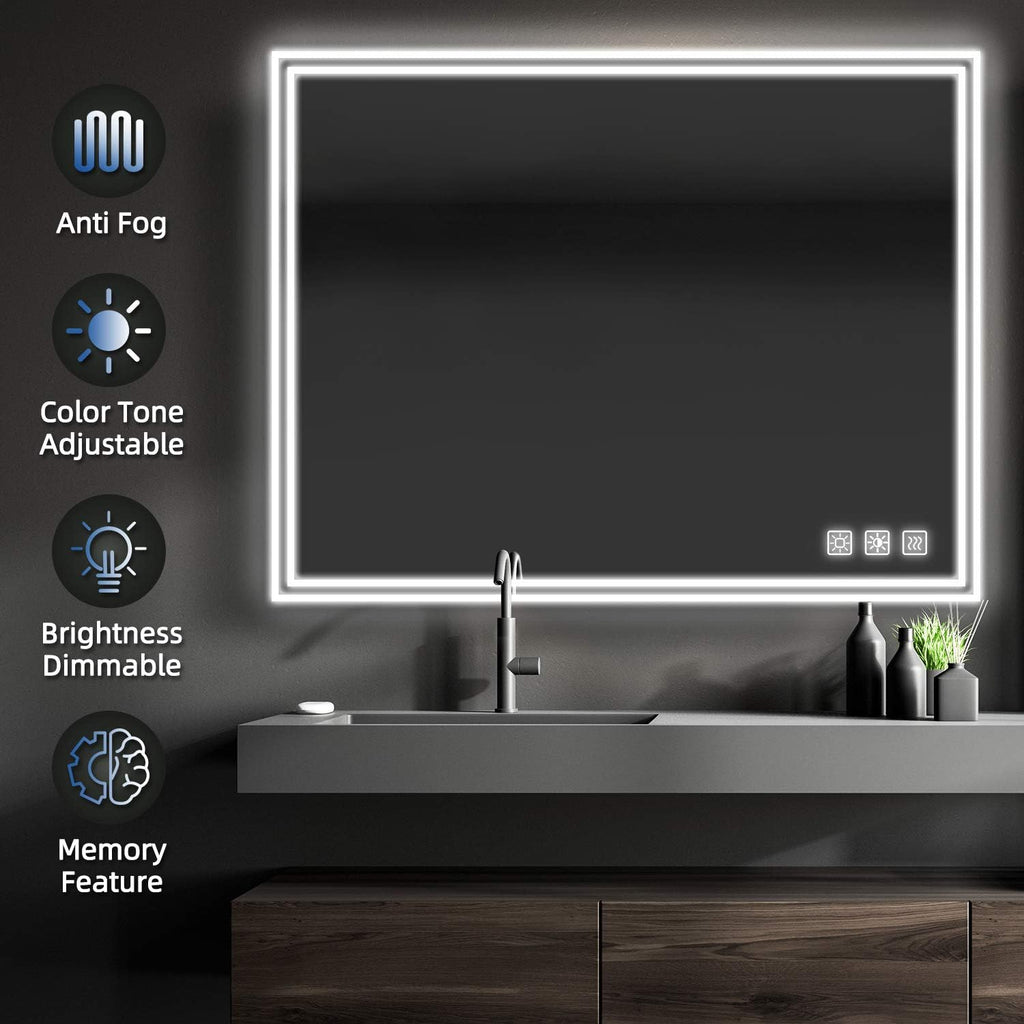 24 x 40 Inch LED Dimmable Anti-Fog Wall Mounted Vanity Mirror Y67761