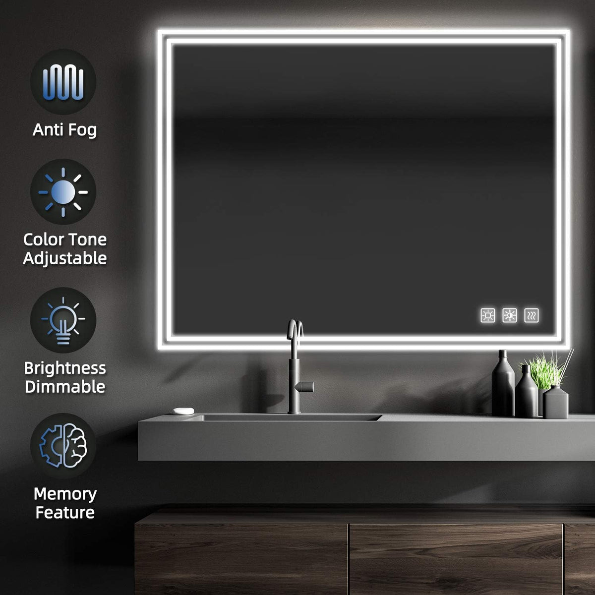24 x 40 Inch LED Dimmable Anti-Fog Wall Mounted Vanity Mirror Y67761