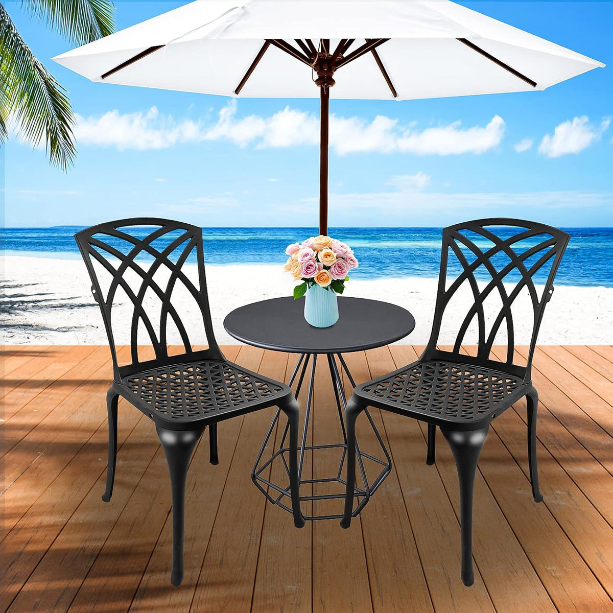 Black Set of 2 Cast Aluminum Outdoor Dining Chairs U497250