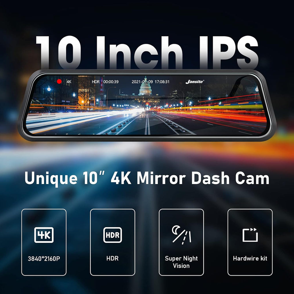 4K Mirror Dash Cam Front and Rear with Hardwire Kit L9540
