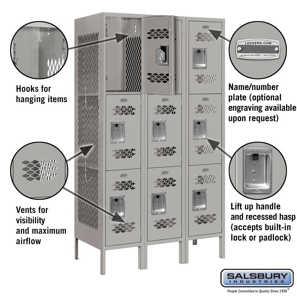 Gray Triple Tier Vented Metal Locker F776