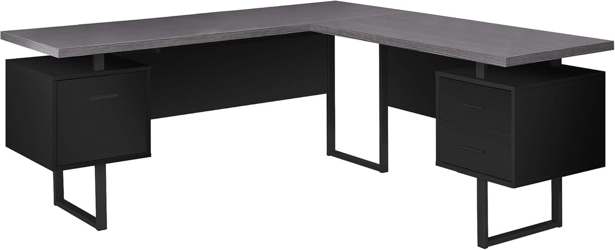 Black Reversible Corner Desk with Drawers and File Cabinet V256368