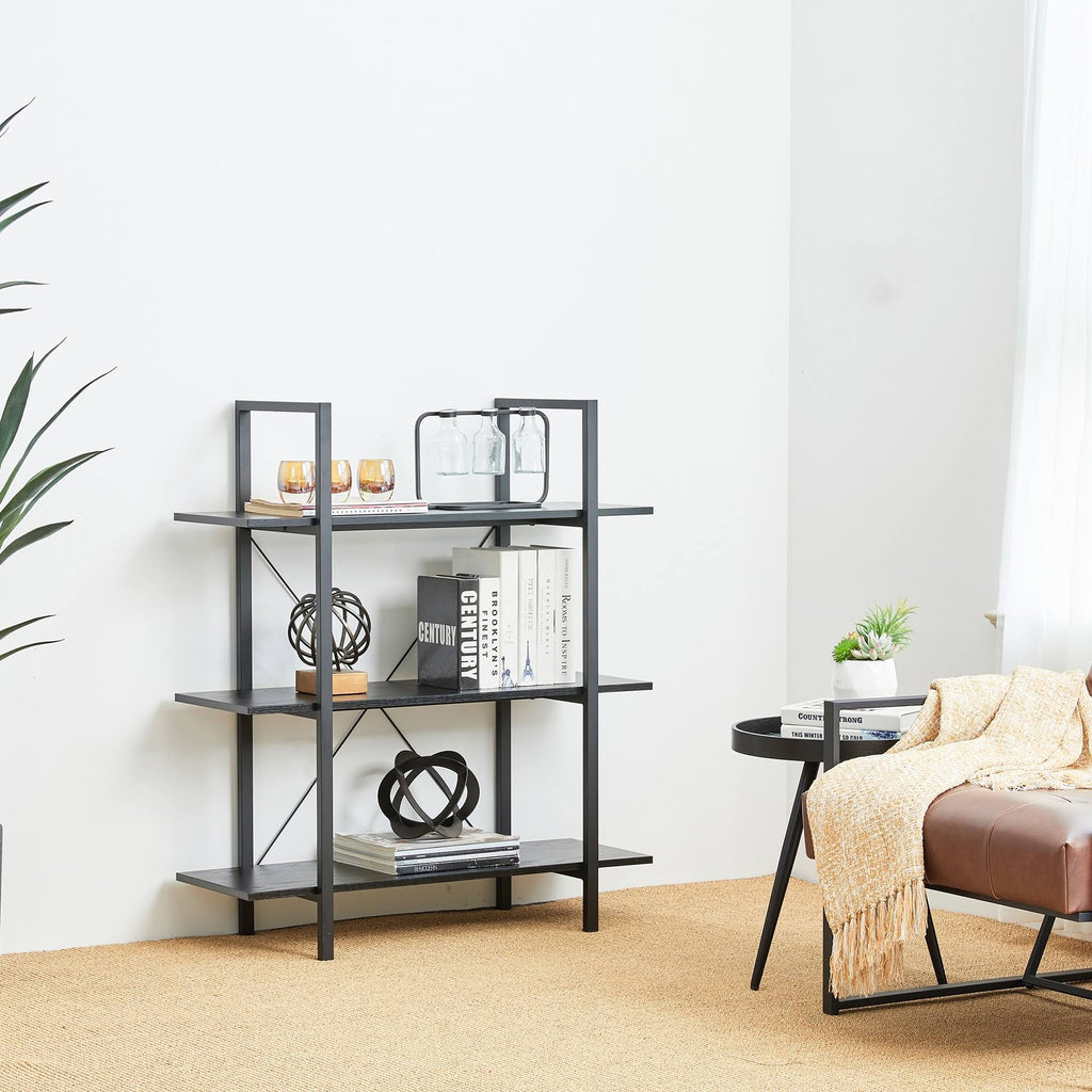 Black Wood Metal 3-Tier Bookcase U141211
