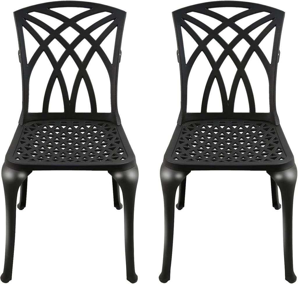 Black Set of 2 Cast Aluminum Outdoor Dining Chairs U497250