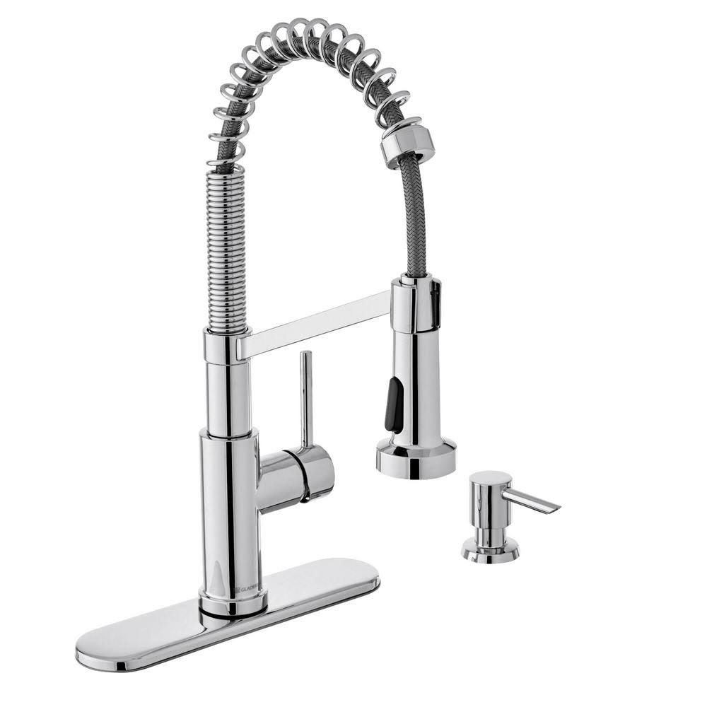 Single-Handle Pull-Down Kitchen Faucet with Soap Dispenser in Chrome S678141