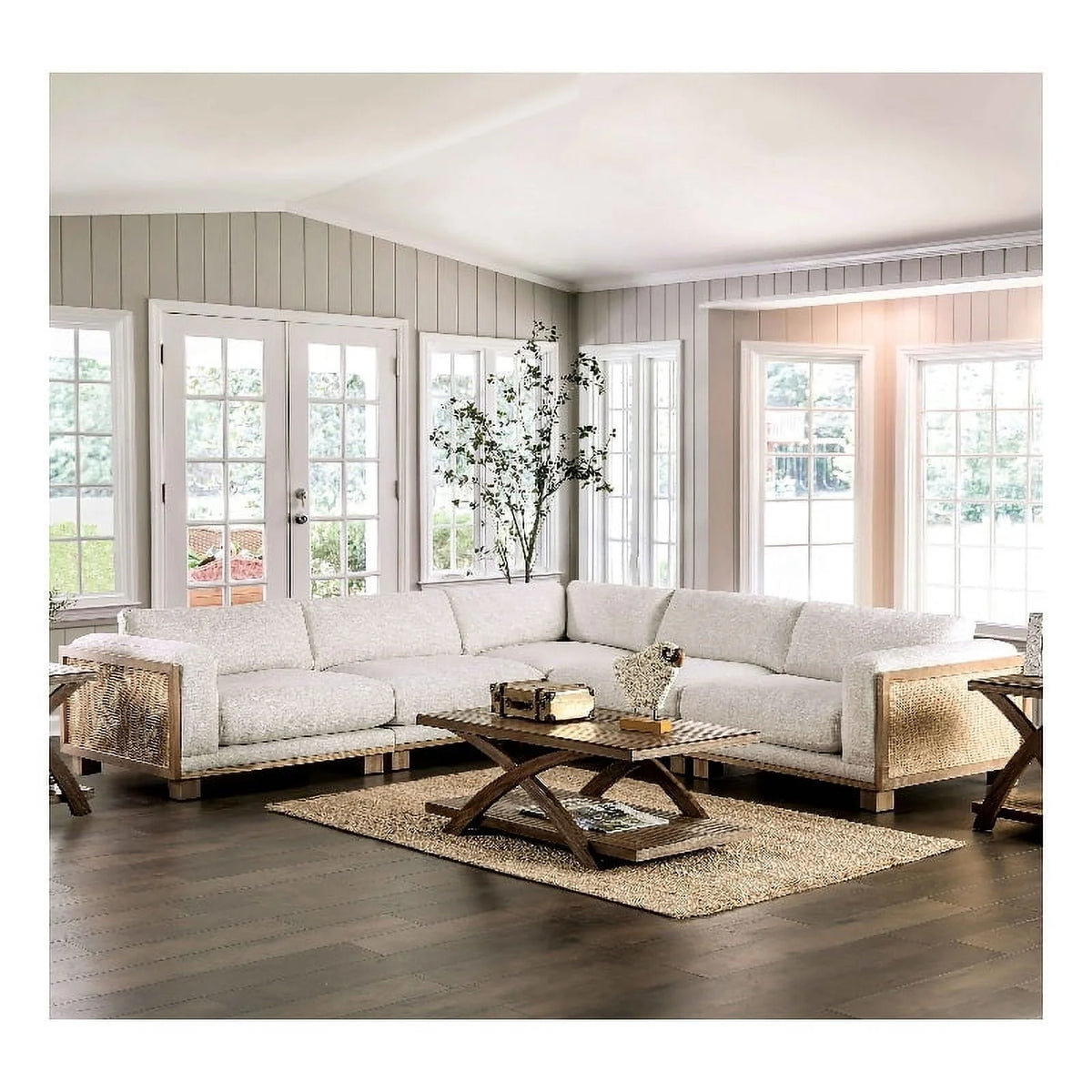 Beige Fabric Upholstered Sectional F764
