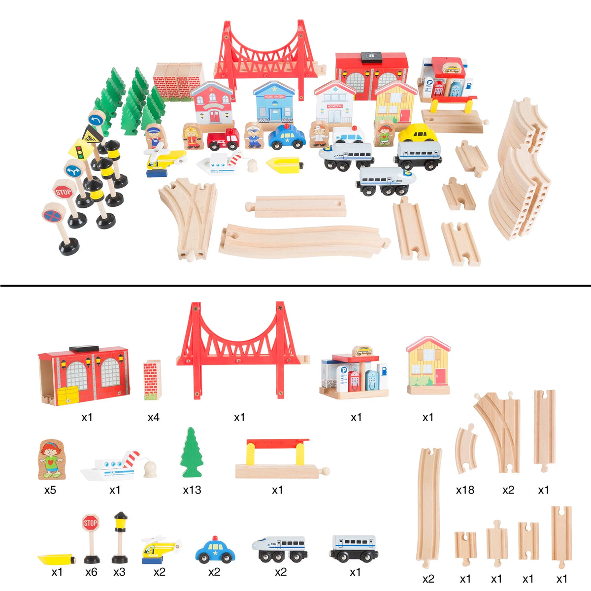 Wooden Train Set & Table with 75 Pieces L8249