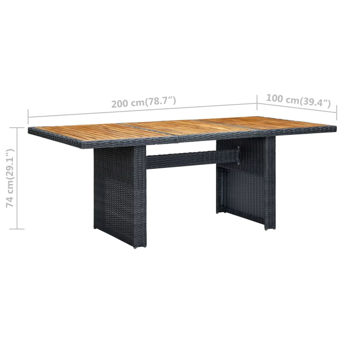 Acacia Wood Top Poly Rattan Outdoor Dining Table C99867